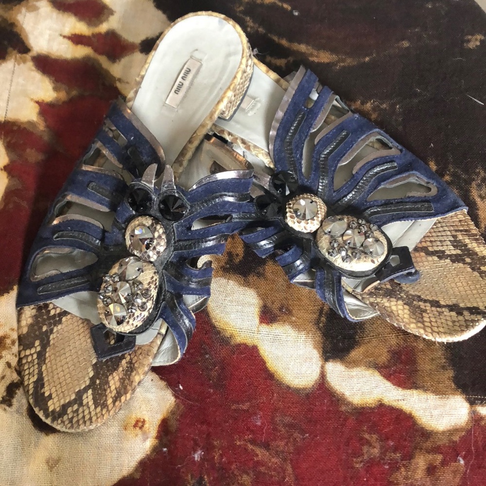 Miu Miu suede and snakeskin sandals